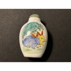 Porcelain Vintage Double Sided Famille-Bunnies Hand Painted Perfume Snuff/Bottle
